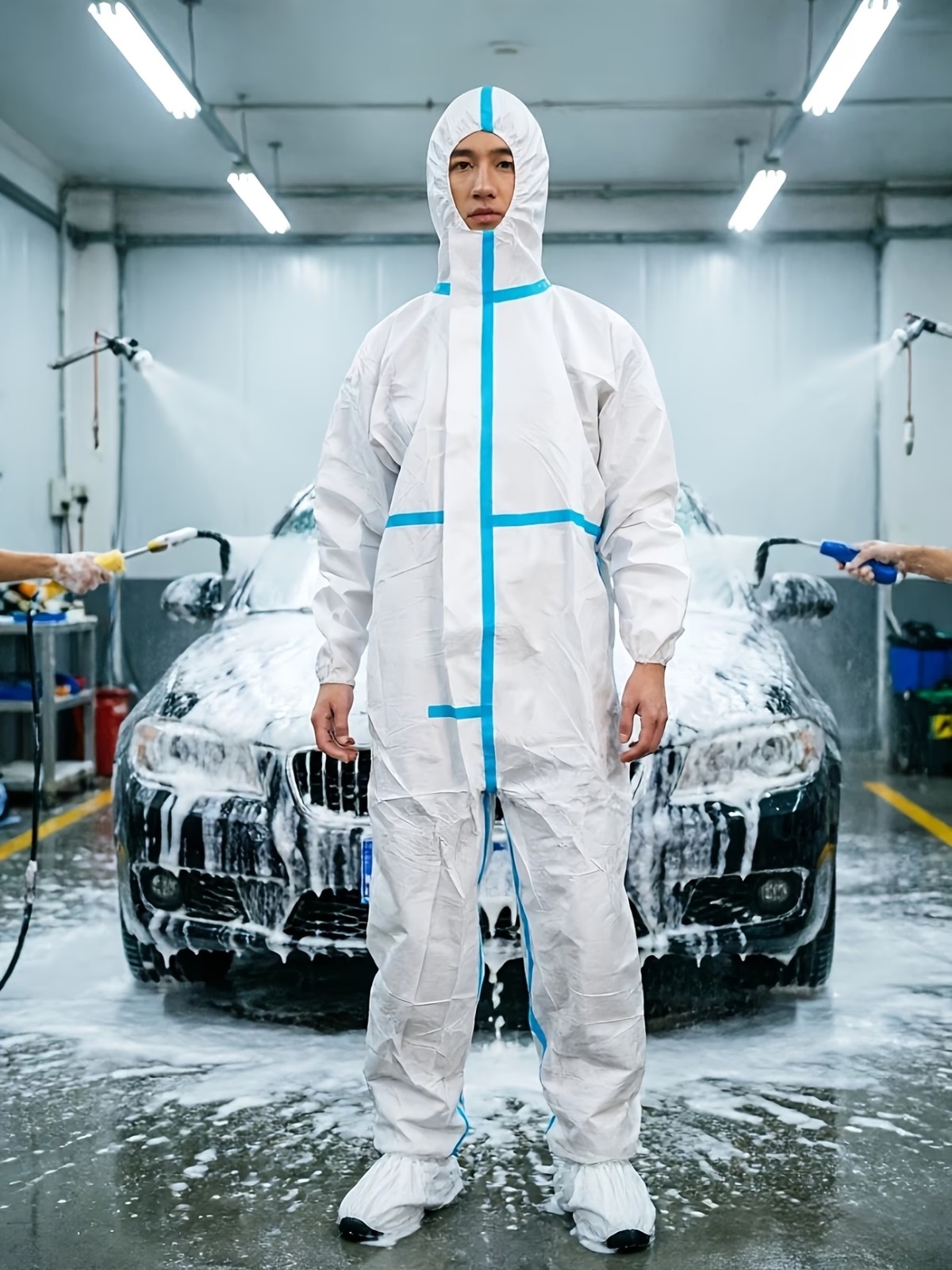 5-Pack Disposable Hooded Work Coveralls