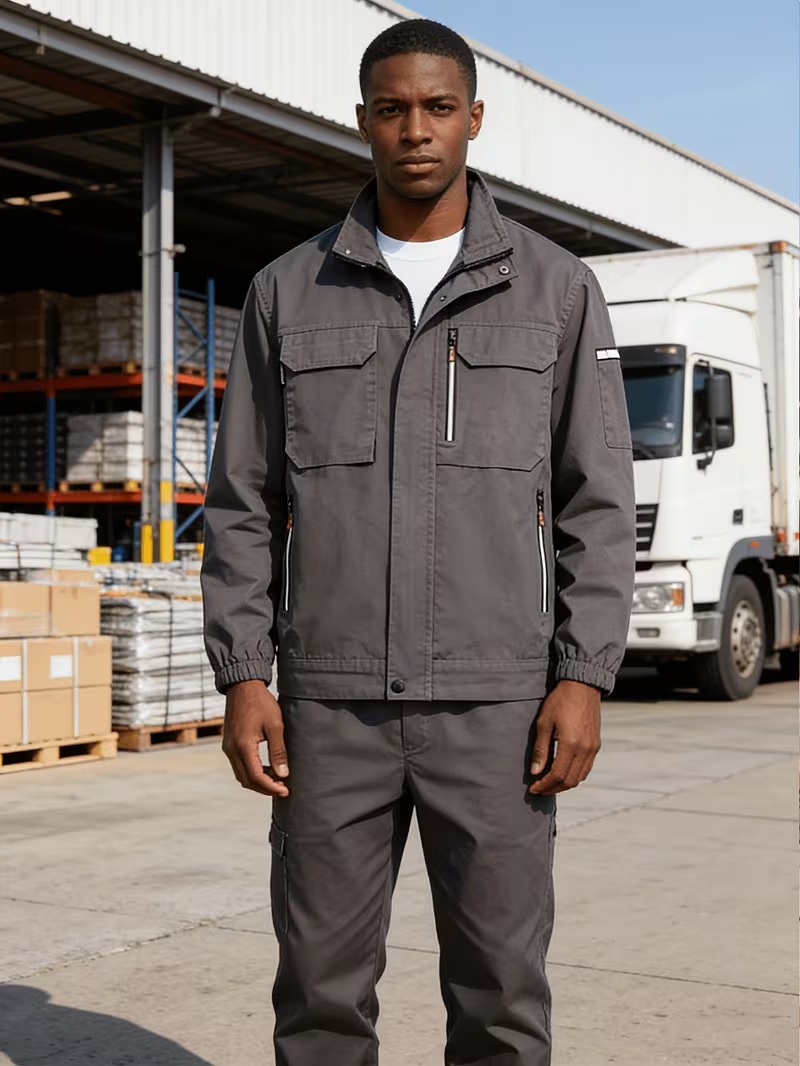 Men’s Spring and Autumn Workwear Suit Set with Reflective Trim