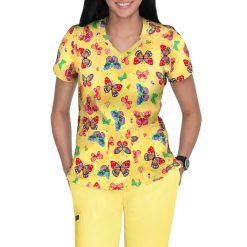 Women’s Butterfly Print V-Neck Scrub Top